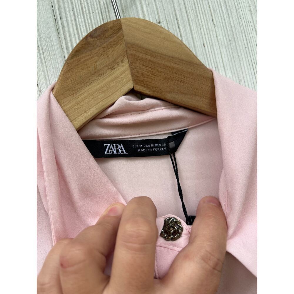 Zara Women's Long Sleeve Pink Collared Textured Combination Shirt, Size M NWT - Picture 8 of 9